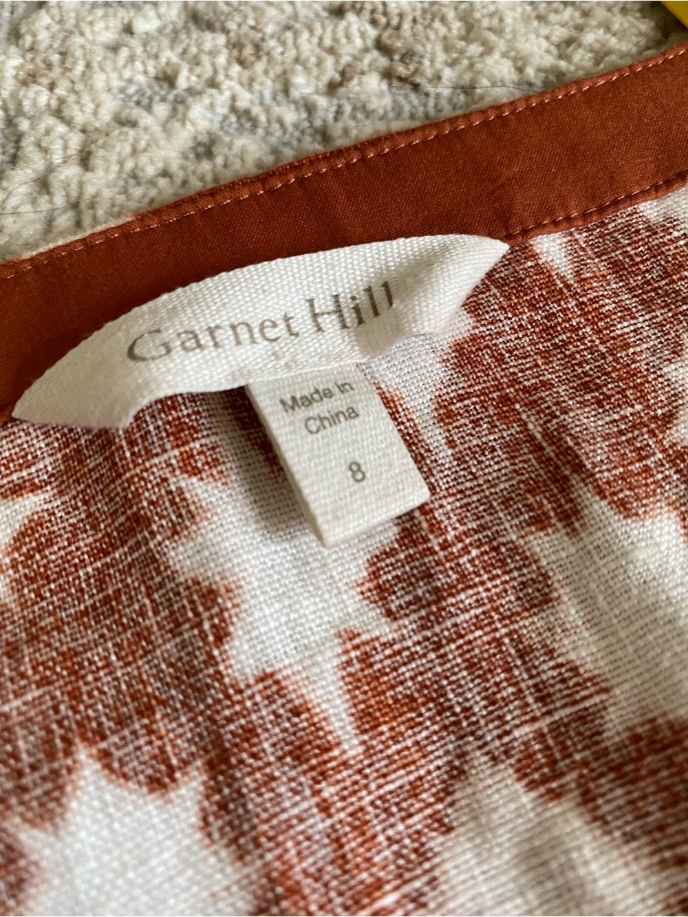 Garnet Hill Linen Midi Dress Rust Brown Star-Print Button Front Dress Sleeveless - Picture 11 of 13